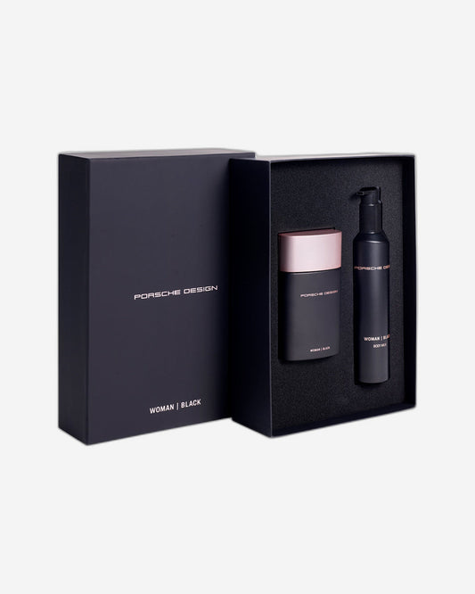 مجموعة بورش ديزاين للنساء باللون الأسود (أو دو برفيوم 100 مل + لوشن للجسم 200 مل)