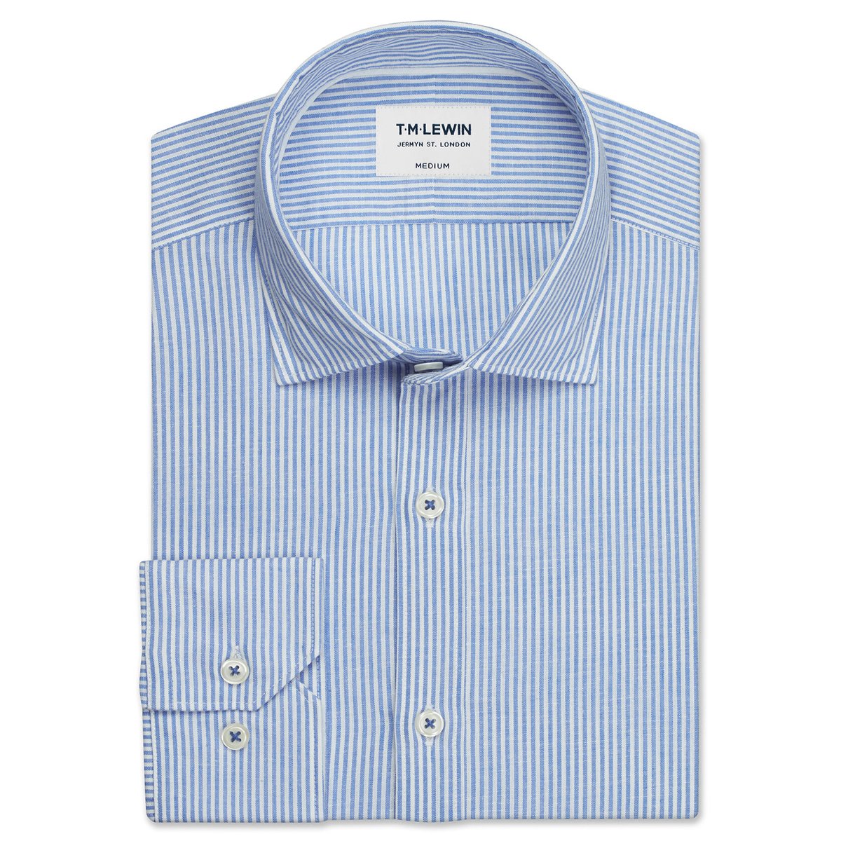 COTTON LINEN SLIM STRIPE BLUE