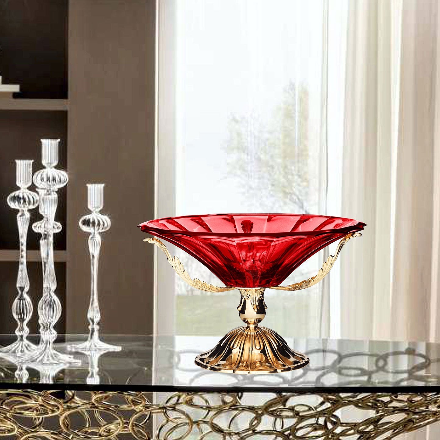 وعاء روما المركزي من الزجاج الأحمر 40 × 23 سم - DC6155/OR-RS