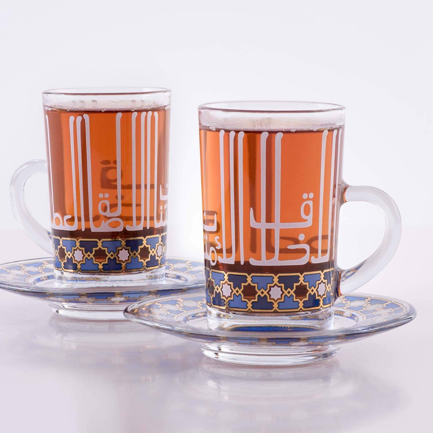 Dimlaj Asala Tea Cup and Saucer Set - Clear, Gold and Blue, 12 Pieces - 46676 - Jashanmal Home