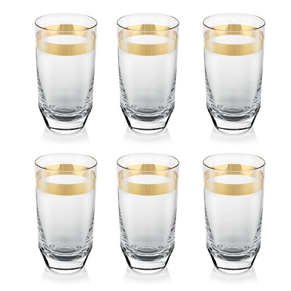 AVENUE GOLD SET 6 TALL TUMBLER CLEAR GOLD DECORATION CL.40