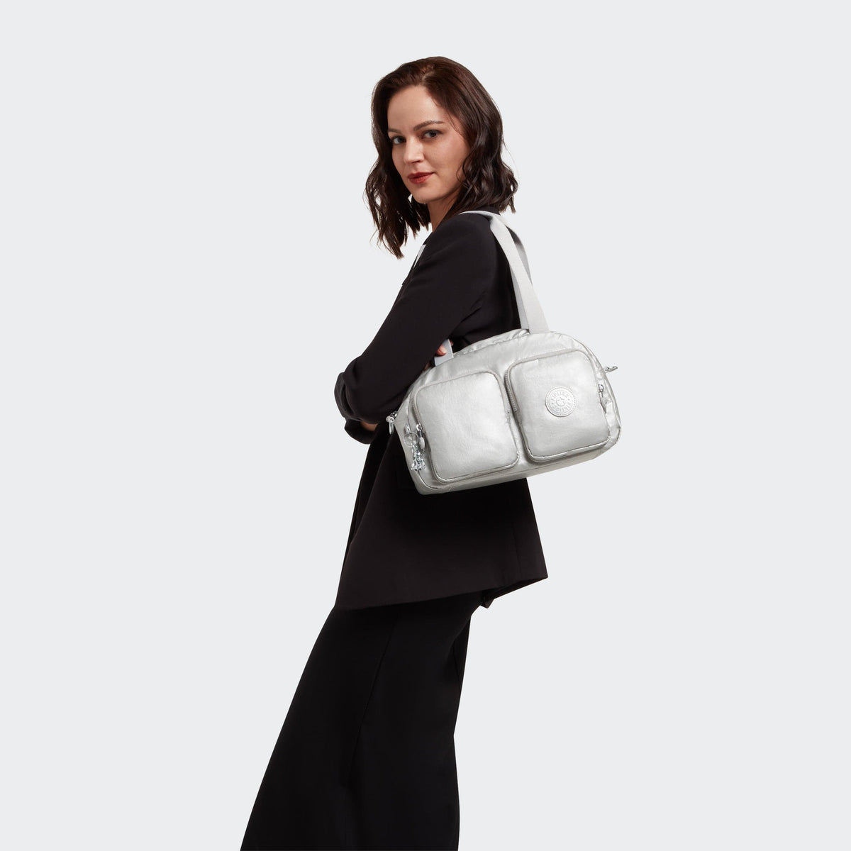 KIPLING-Cool Defea-حقيبة كتف متوسطة الحجم (مع حزام كتف قابل للإزالة)-معدني لامع-I6017-QD7