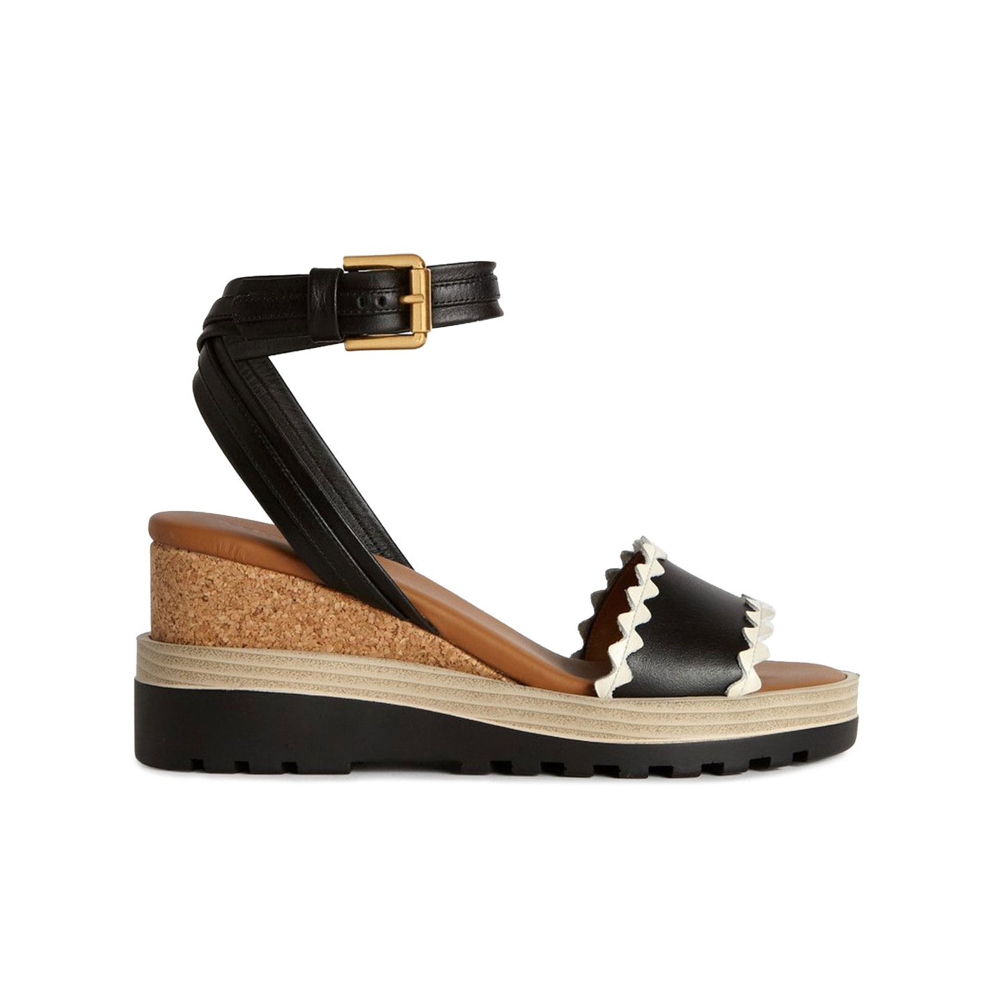SEE BY CHLOE LEATHER WEDGE SANDALS BLACK AND CREAM - SB36122A-999