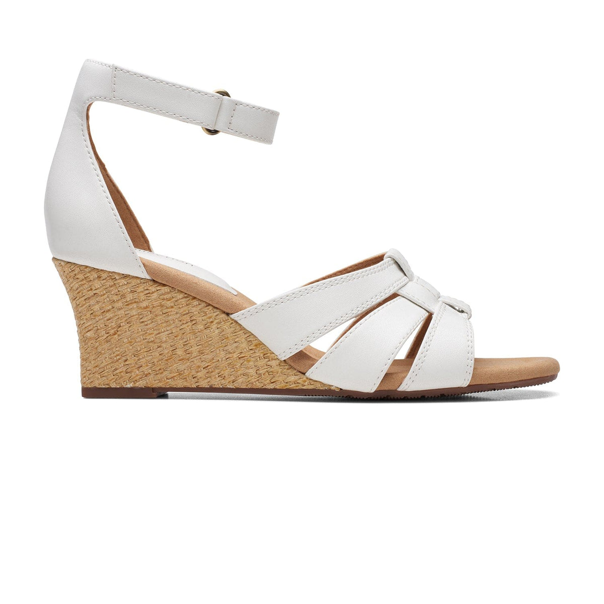 Clarks Kyarra Joy Sandals - White Leather - 261712445 E Width (Wide Fit)