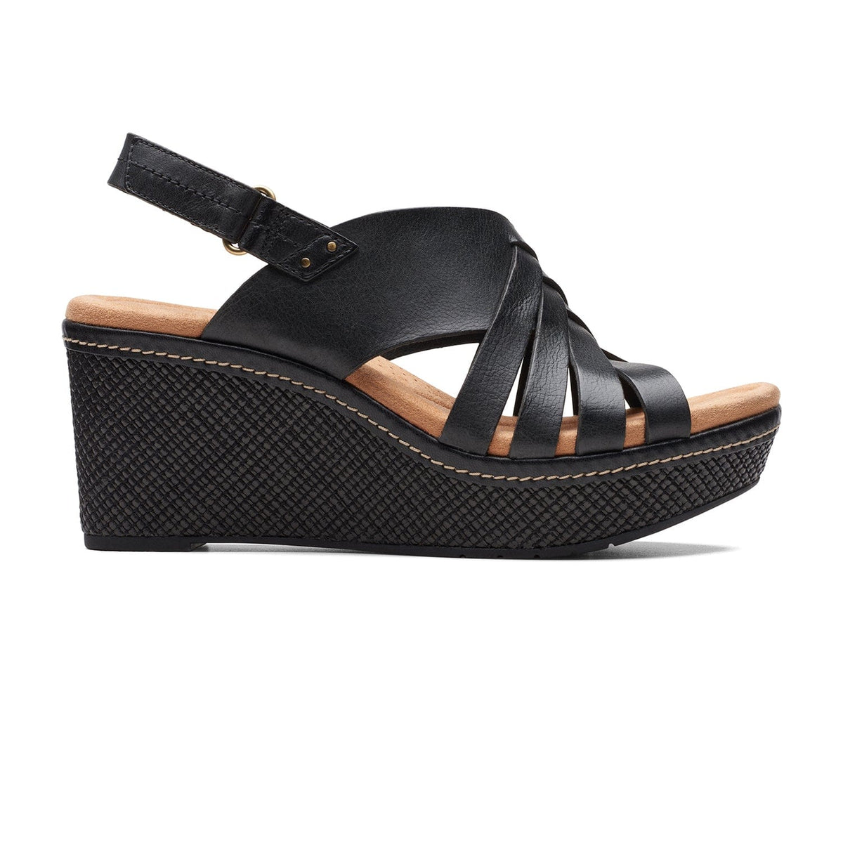 Clarks Elleri Grace - Sandals - Black Leather - 261715315 - E Width (Wide Fit)