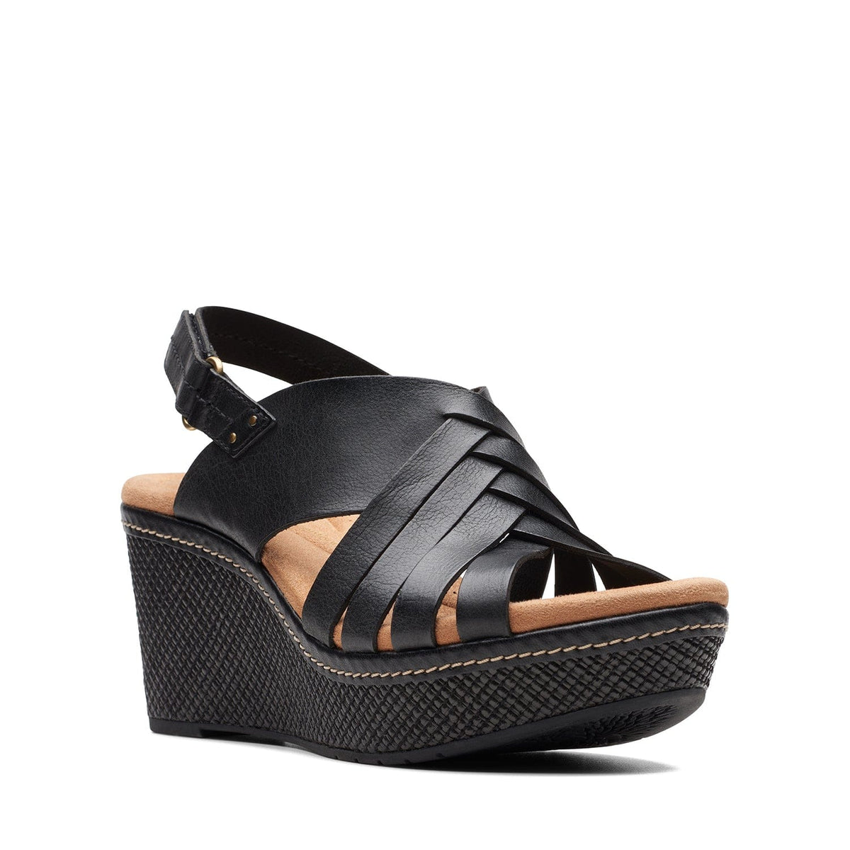 Clarks Elleri Grace - صندل - جلد أسود - 261715315 - عرض E (مقاس واسع)