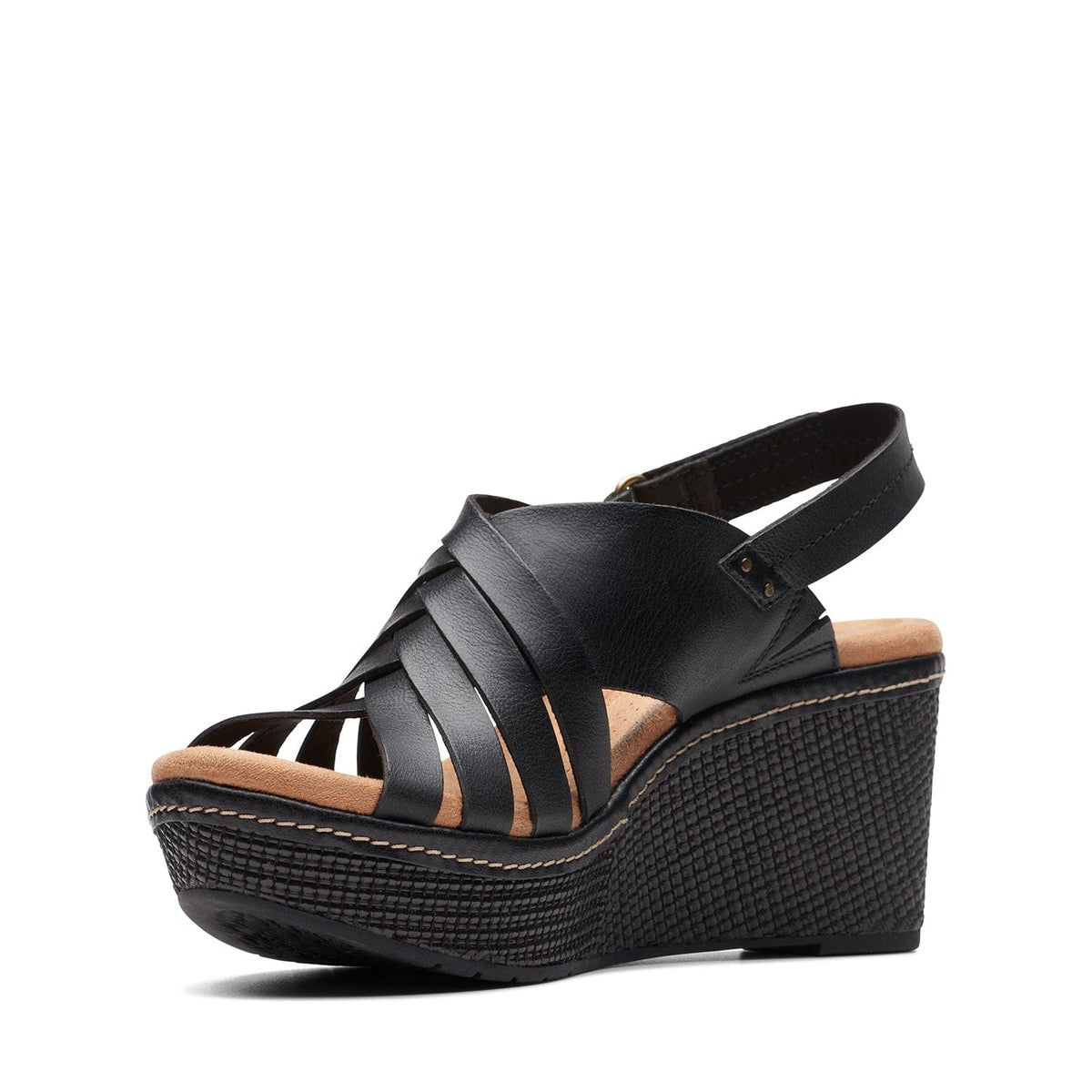 Clarks Elleri Grace - صندل - جلد أسود - 261715315 - عرض E (مقاس واسع)