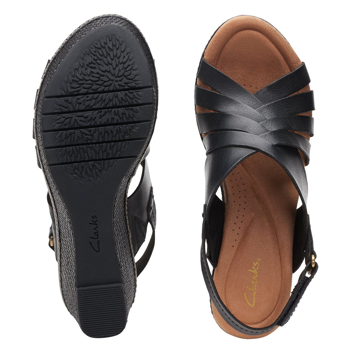 Clarks Elleri Grace - صندل - جلد أسود - 261715315 - عرض E (مقاس واسع)