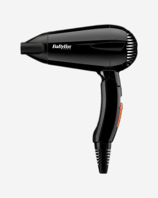 مجفف شعر BABYLISS DC بقدرة 2000 وات، أسود، سفر، جهد مزدوج، تجفيف سريع، إعدادان للحرارة/السرعة، فوهة، مقبض قابل للطي، ضوء - 5344SDE