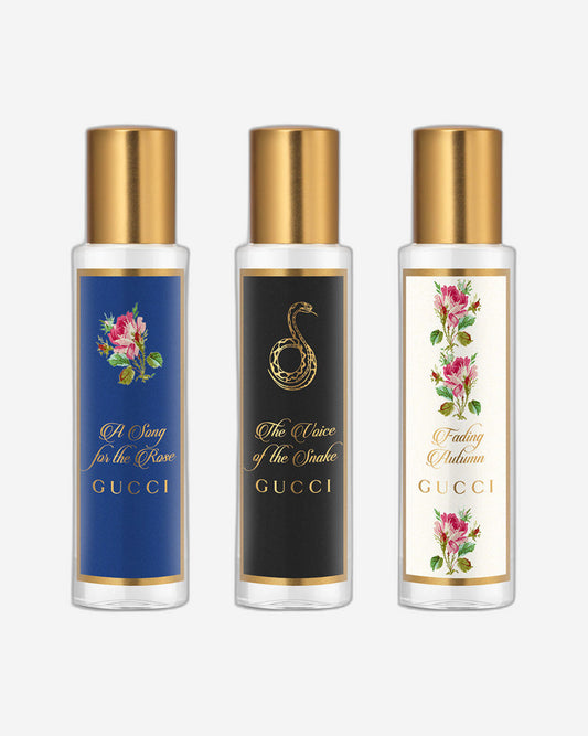مجموعة جوتشي ذا ألكيميست جاردن (3 قطع عطر أو دو بارفان 15 مل، أغنية للوردة + صوت الأفعى + أكوا بروفوماتا فادينج أوتمن)