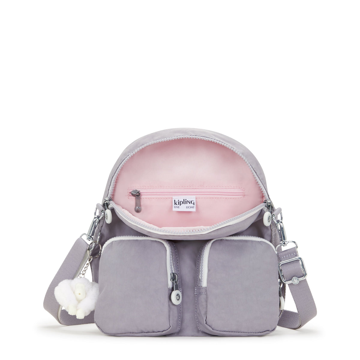 KIPLING-Firefly Up-حقيبة ظهر صغيرة (قابلة للتحويل إلى حقيبة كتف)-رمادي فاتح-12887-1FB
