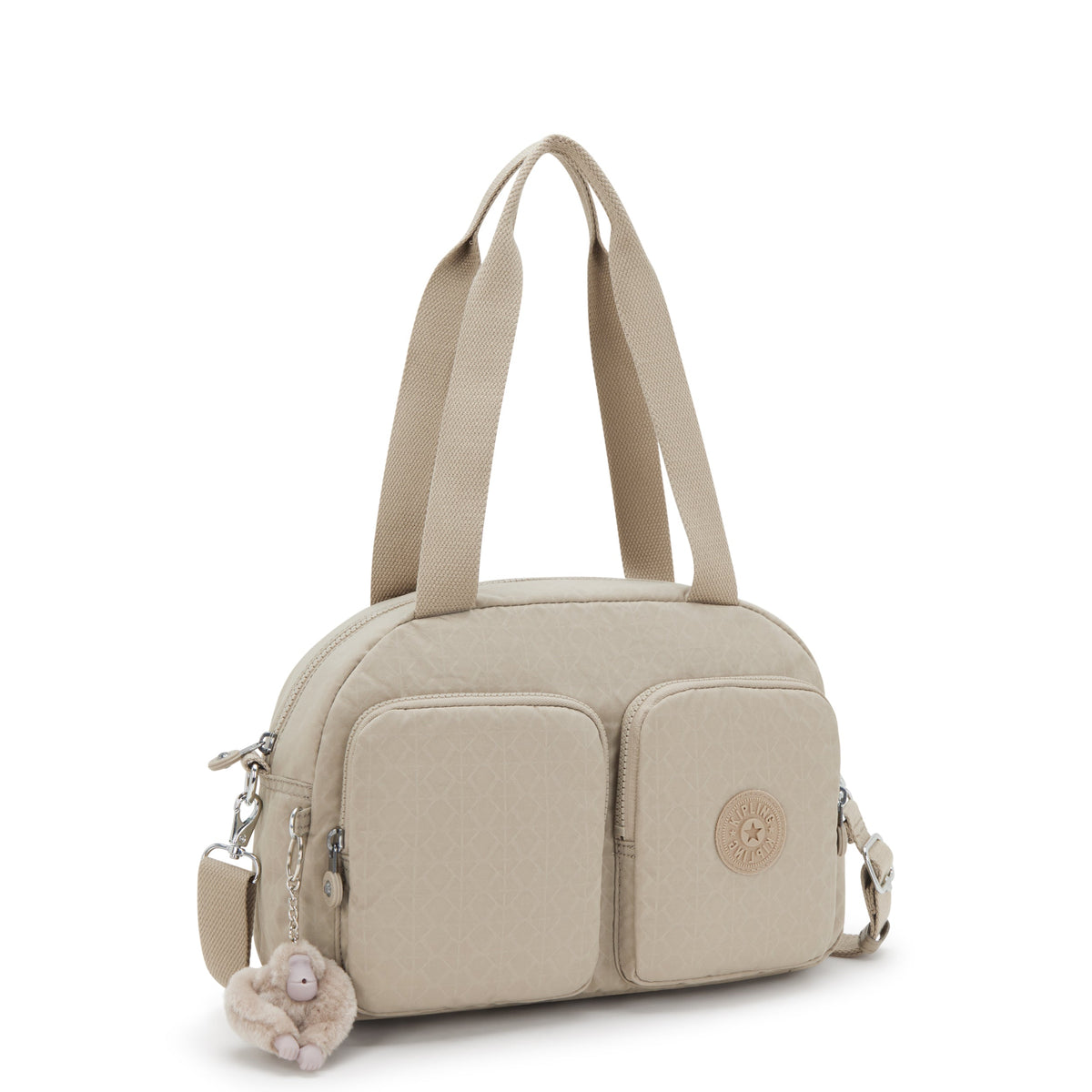 حقيبة كتف متوسطة الحجم من Kipling Cool Defea Signature باللون البيج المنقوش I6017-96A