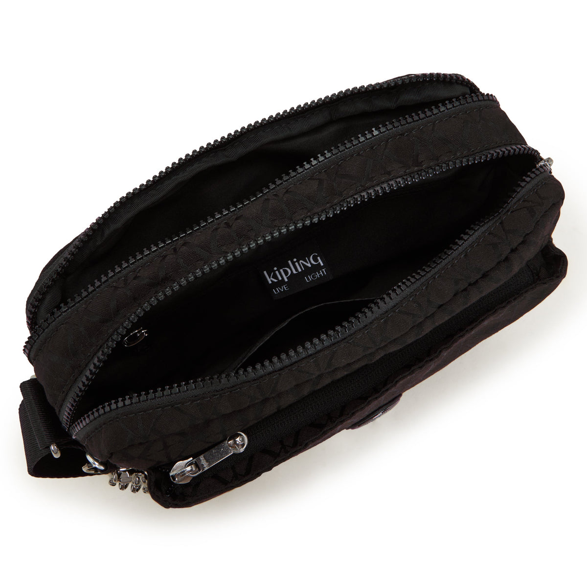 Kipling Abanu M حقيبة كروسبودي متوسطة لون أسود بنقشة Sign Jq موديل I6575-Y12