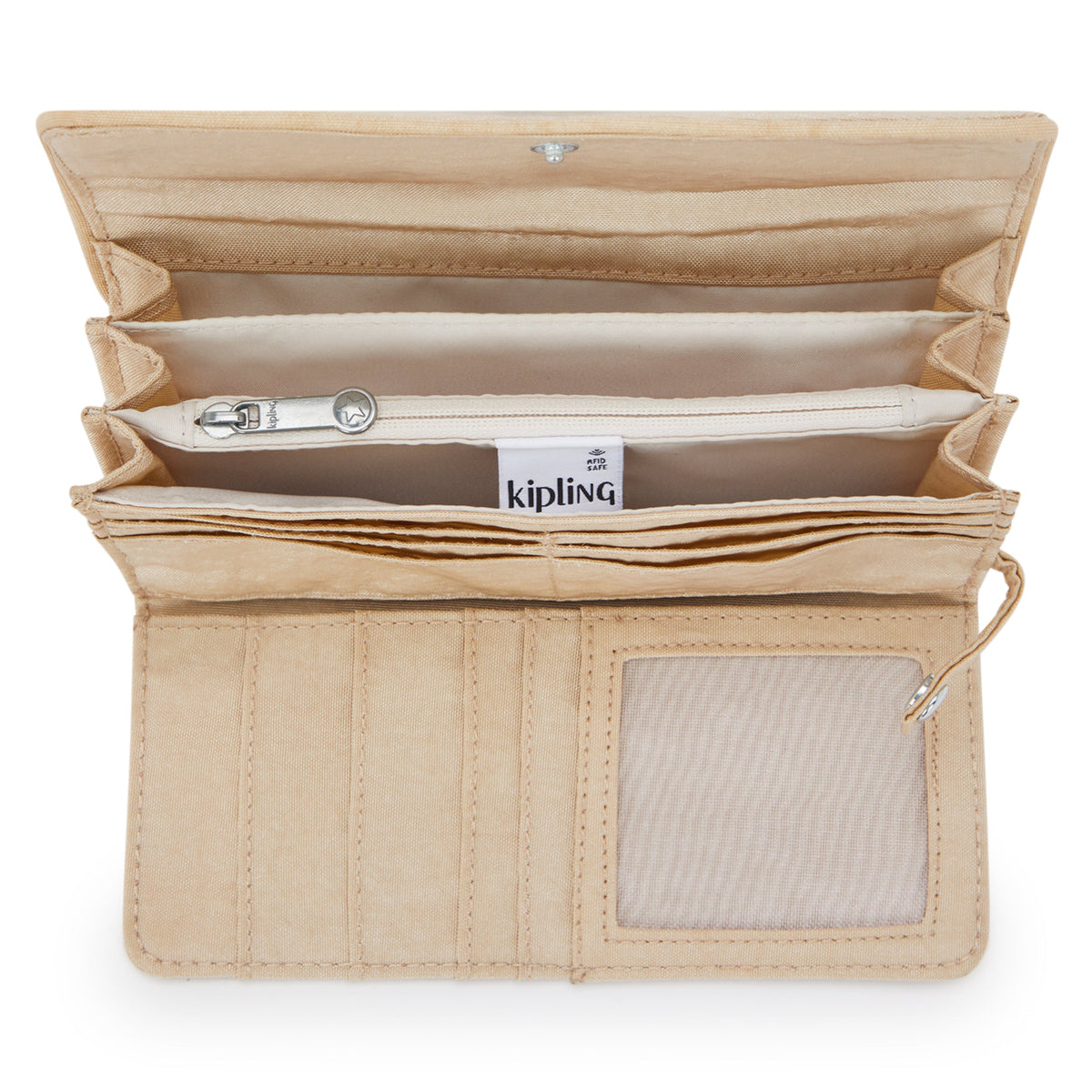 Kipling Money Land محفظة كبيرة باللون البيج اللامع I7015-5DV