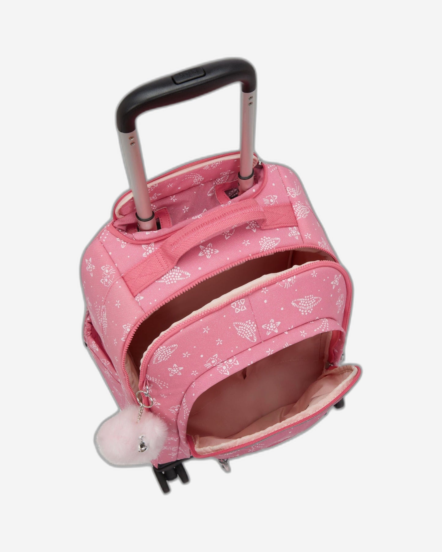 حقيبة ظهر KIPLING New Zea بعجلات كبيرة ولامعة بنقشة القطط (مع جيب للكمبيوتر المحمول) I7267-5FR