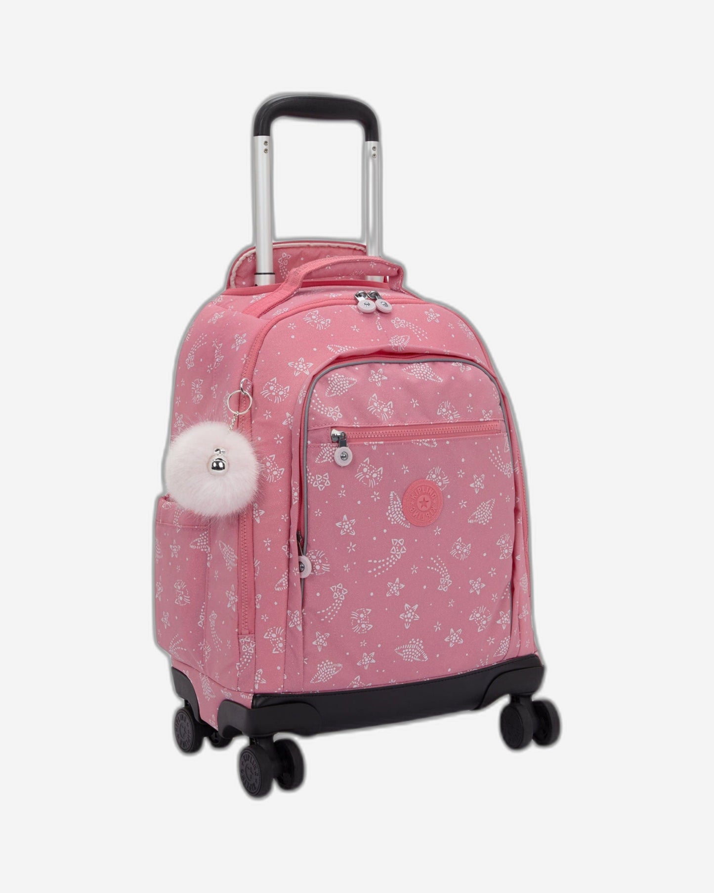 حقيبة ظهر KIPLING New Zea بعجلات كبيرة ولامعة بنقشة القطط (مع جيب للكمبيوتر المحمول) I7267-5FR
