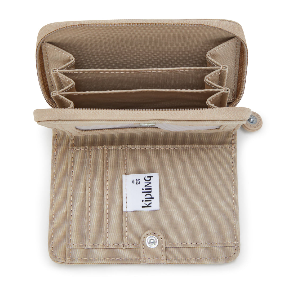 محفظة Kipling Money Love Signature متوسطة الحجم منقوش عليها شعار بيج I7276-96A