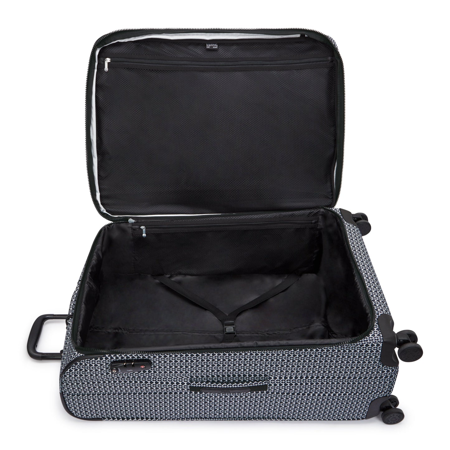 Kipling New Youri Spin حقيبة سفر بعجلات كبيرة قابلة للتوسيع بنقشة Signature C2I7640-DD2