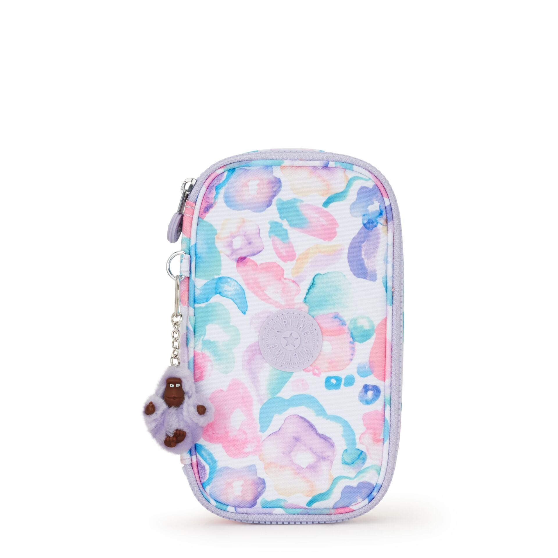 KIPLING-50 Pens-Medium pencase holds up to 50 pens-Aqua Flowers-I3707-2FW