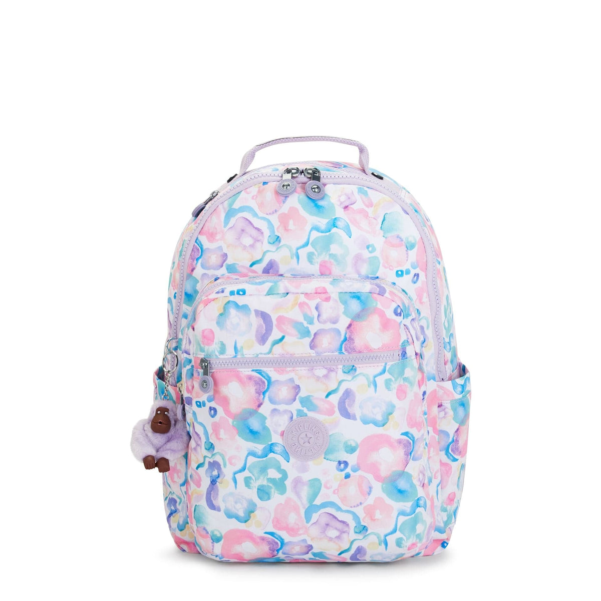 KIPLING-Seoul-Large Backpack with Padded Laptop Compartment-Aqua Flowers-I4851-2FW