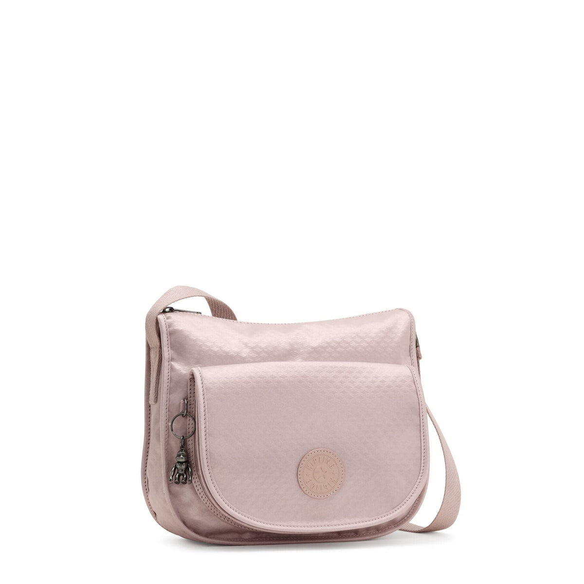 KIPLING-RENIA-حقيبة كتف متوسطة الحجم-Pink Flow Embm-I5253-V34
