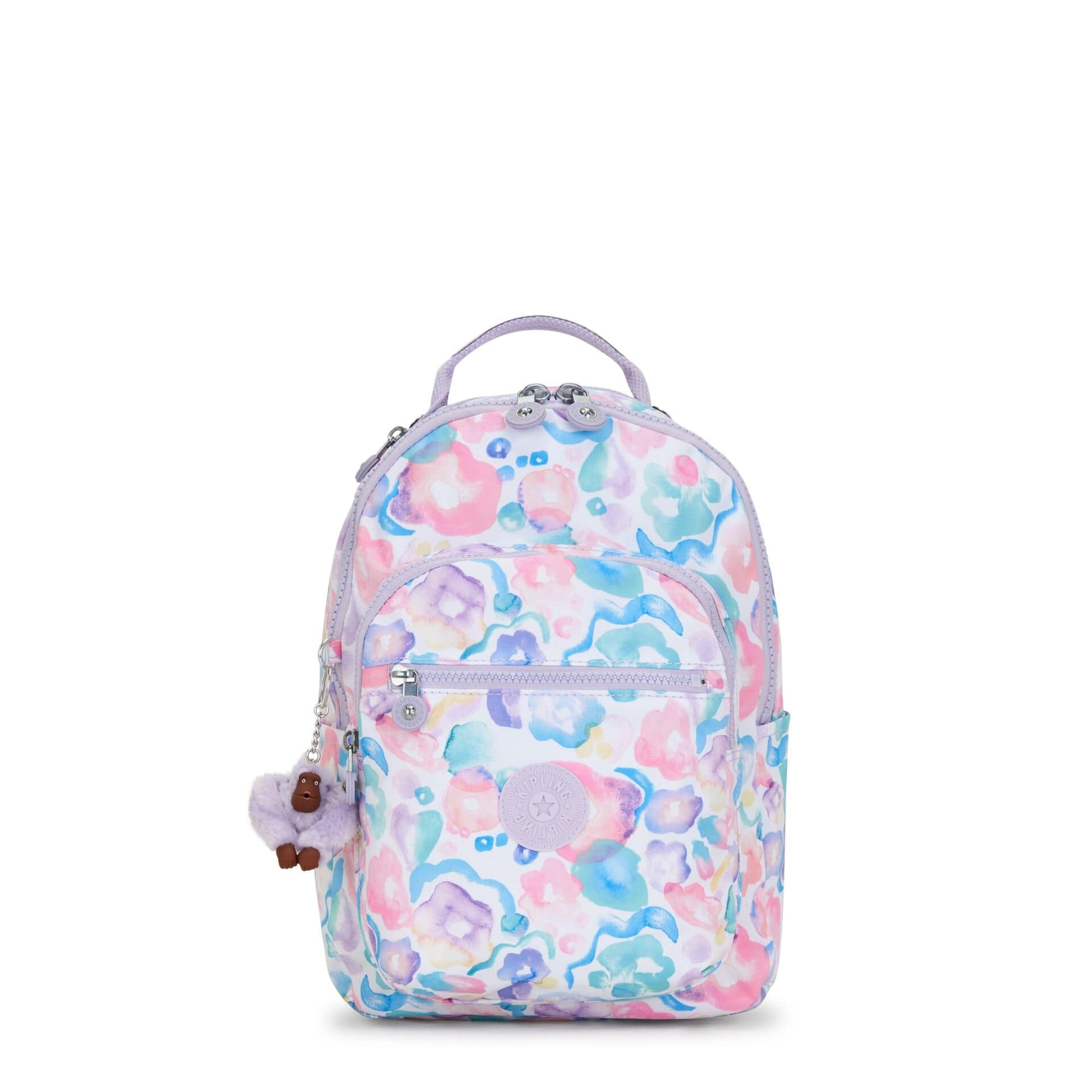 KIPLING-Seoul S-Small Backpack with Tablet Compartment-Aqua Flowers-I5357-2FW
