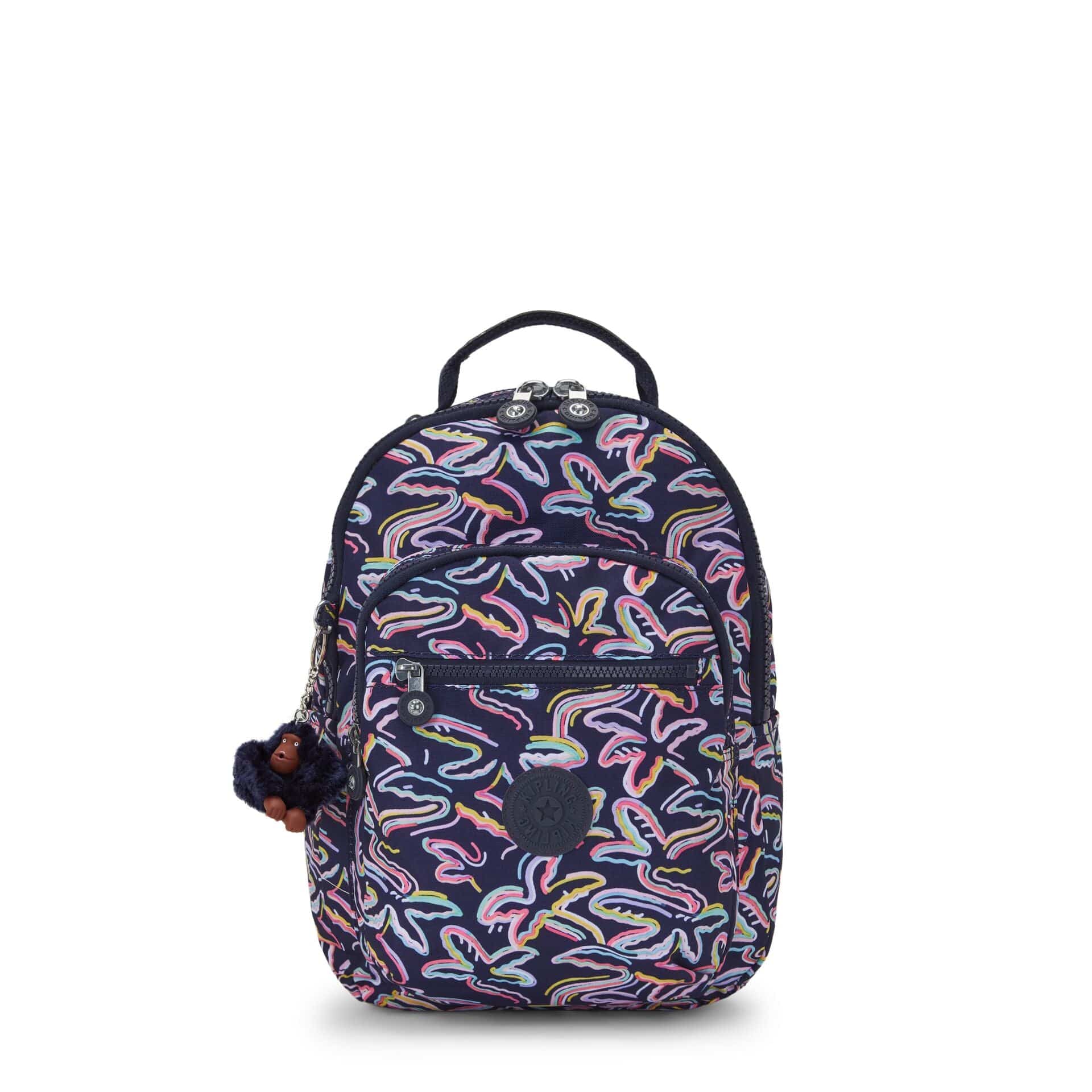 KIPLING-Seoul S-Small Backpack with Tablet Compartment-Palm Fiesta Print-I5357-3MC