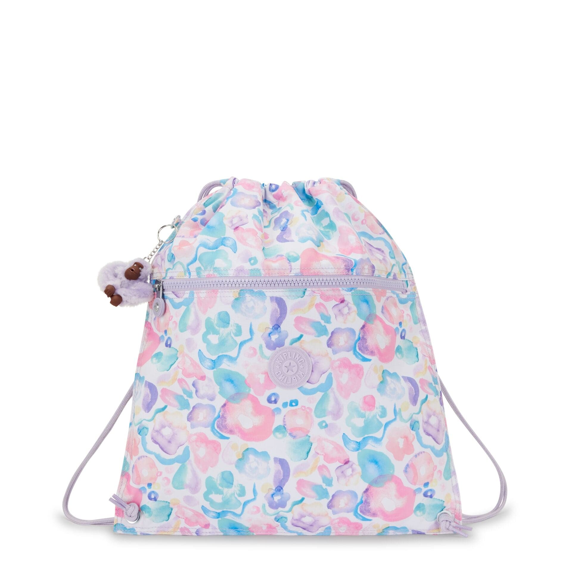 KIPLING-Supertaboo-Medium Drawstring Bag-Aqua Flowers-I5637-2FW