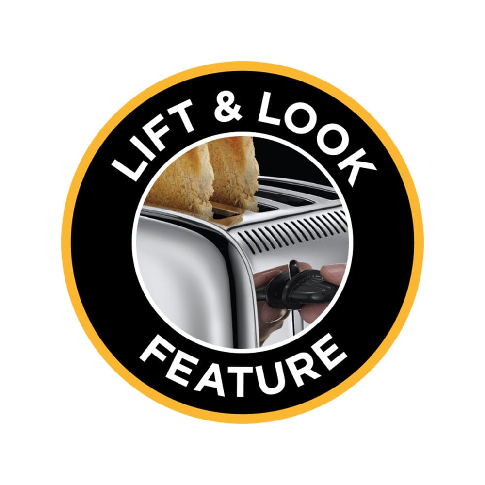 محمصة خبز راسل هوبز الكلاسيكية المصنوعة من الفولاذ المقاوم للصدأ، 4 شرائح، مع رفع عالي وفتحات واسعة - 23340