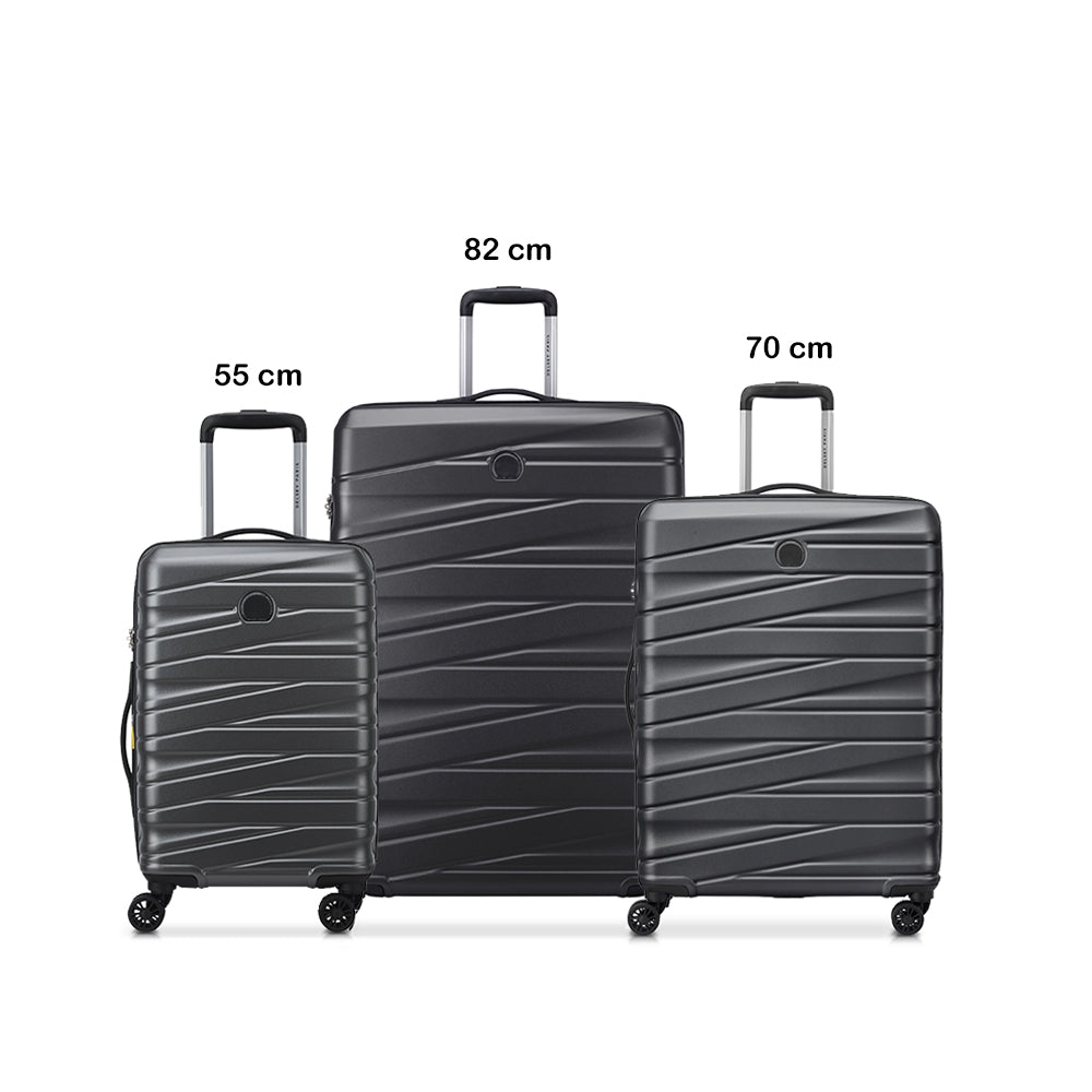 Delsey Tiphanie 3Piece SET 55+70+82cm Hardcase 4 Double Wheel Expandable Cabin & Check-In Luggage Trolley Set Graphite