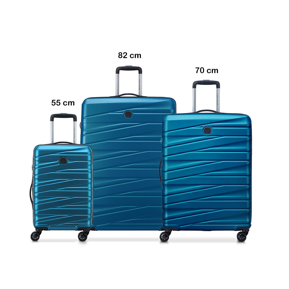 Delsey Tiphanie 3Piece SET 55+70+82cm Hardcase 4 Double Wheel Expandable Cabin & Check-In Luggage Trolley Set Steel Blue