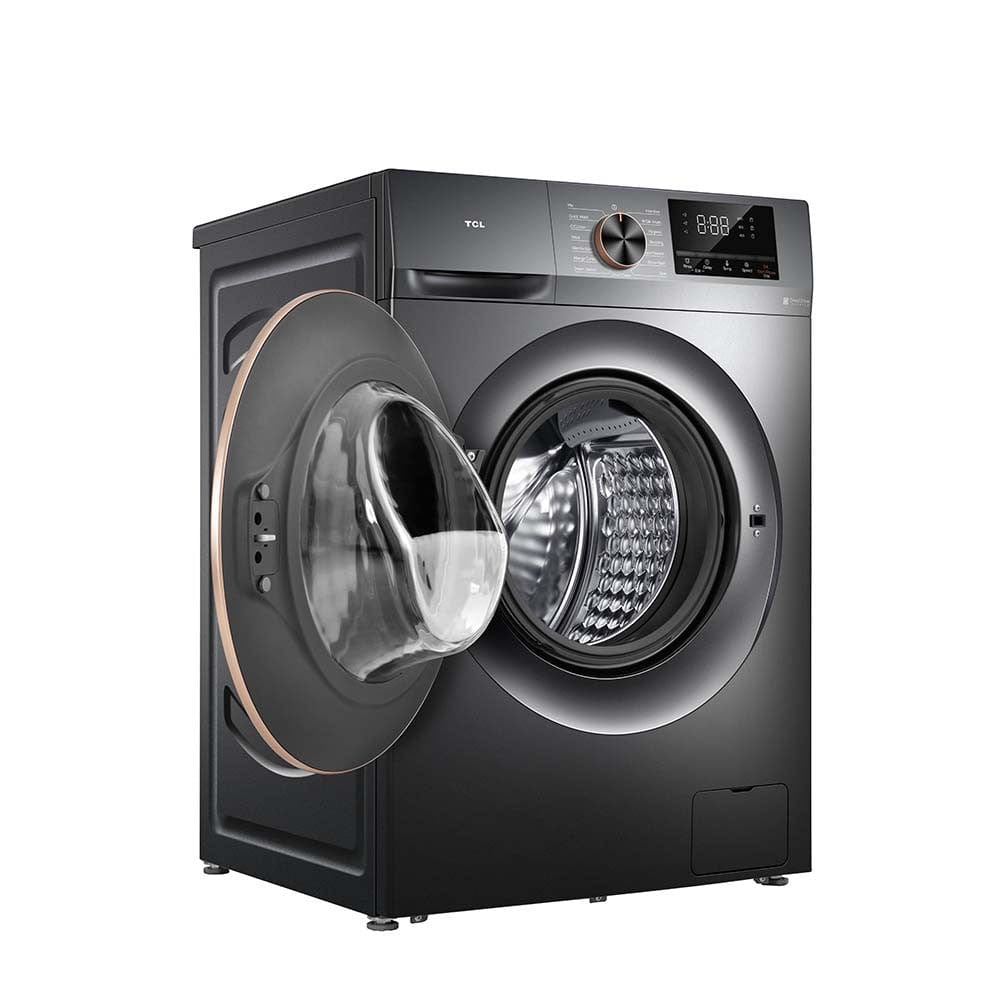 غسالة ملابس Tcl 10 كجم بمحرك عاكس مباشر 1200 دورة في الدقيقة، لون رمادي P210Flg