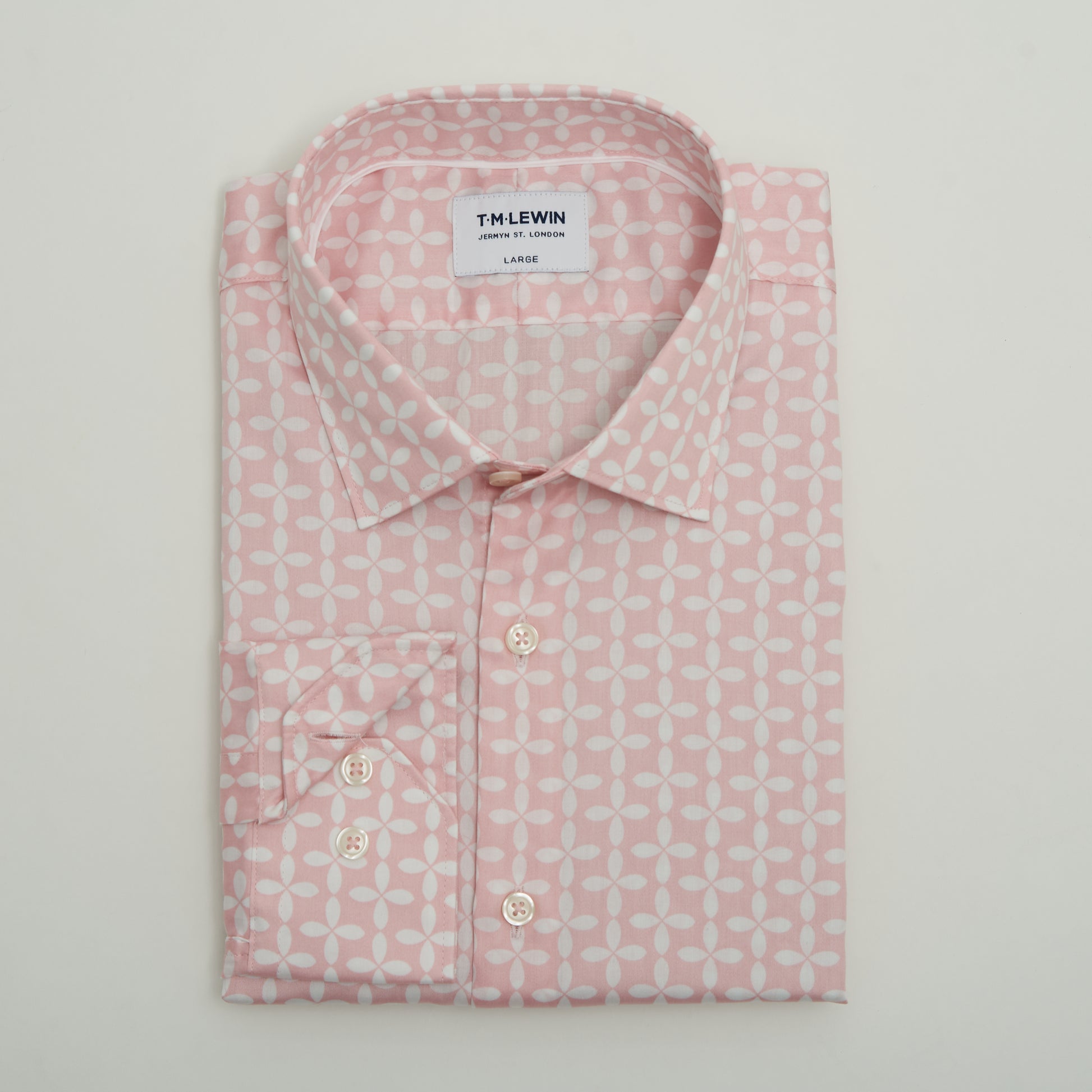 GEOMETRIC PINK AND WHITE SINGLE CUFF SHIRT