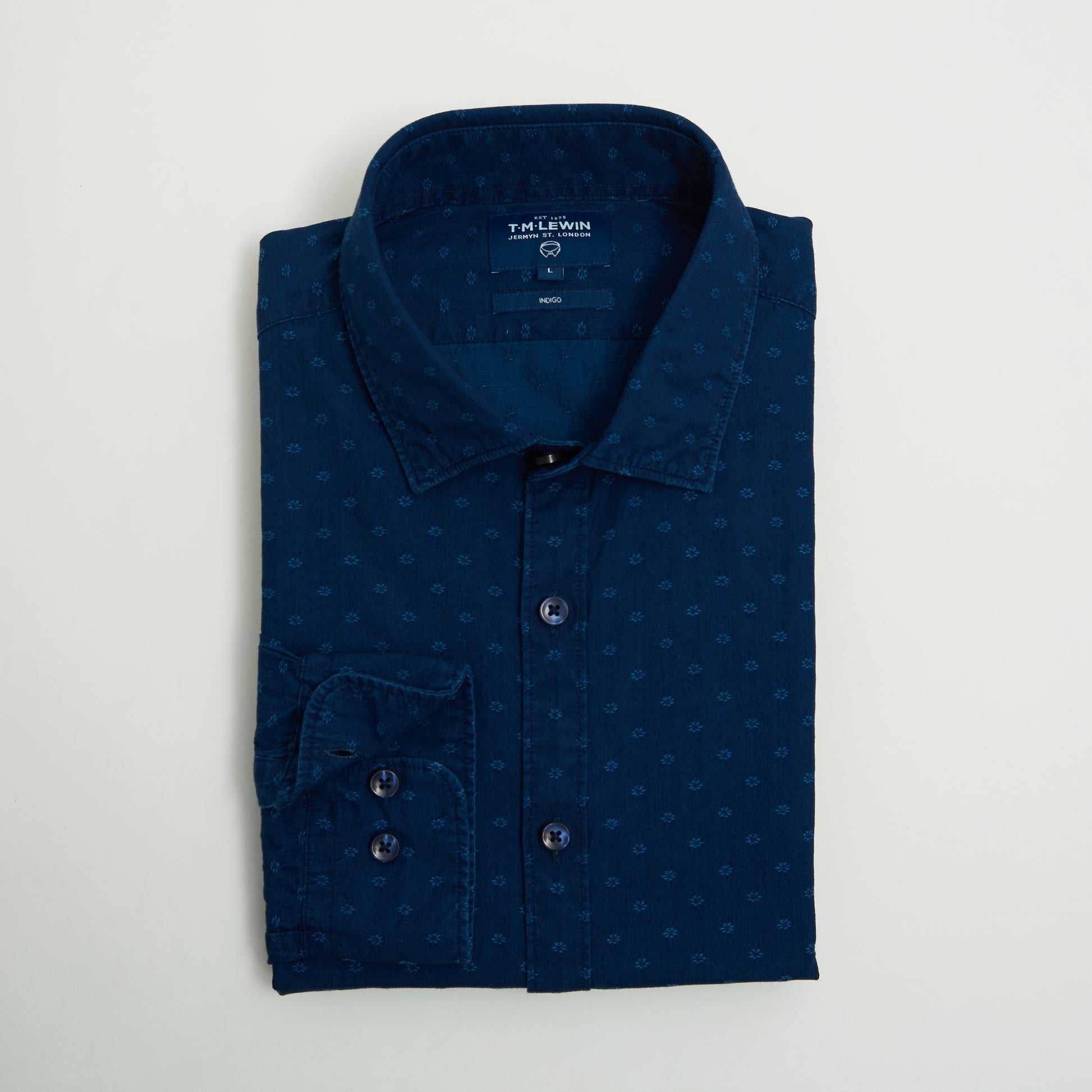 DOBBY SPOT SLIM FIT BLUE BUTTON CUFF SHIRT