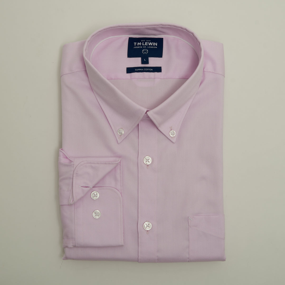 OXFORD WEAVE SUPIM  COTTON SLIM FIT PINK BUTTON CUFF SHIRT