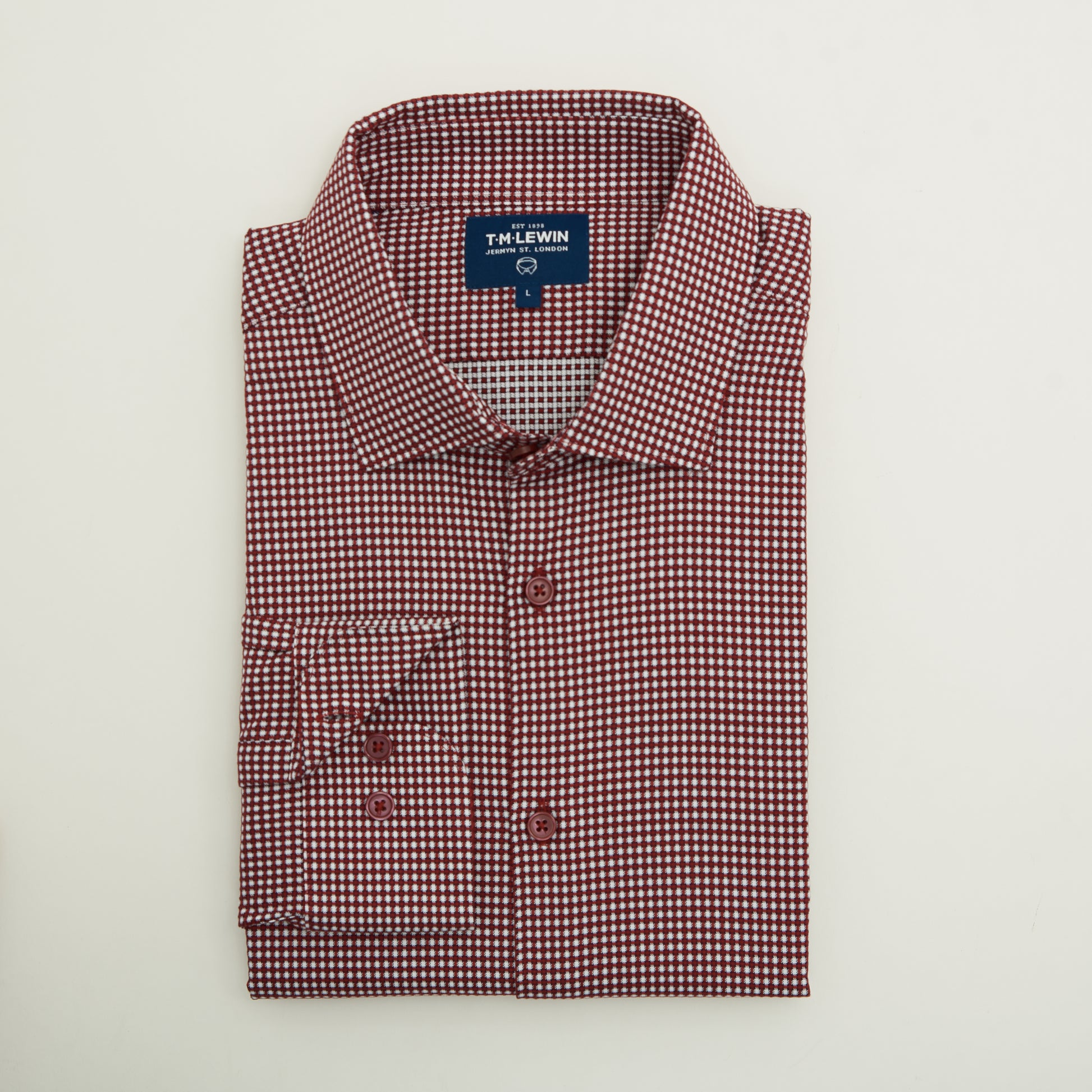 3D TEXTURE SLIM FIT RED BUTTON CUFF SHIRT