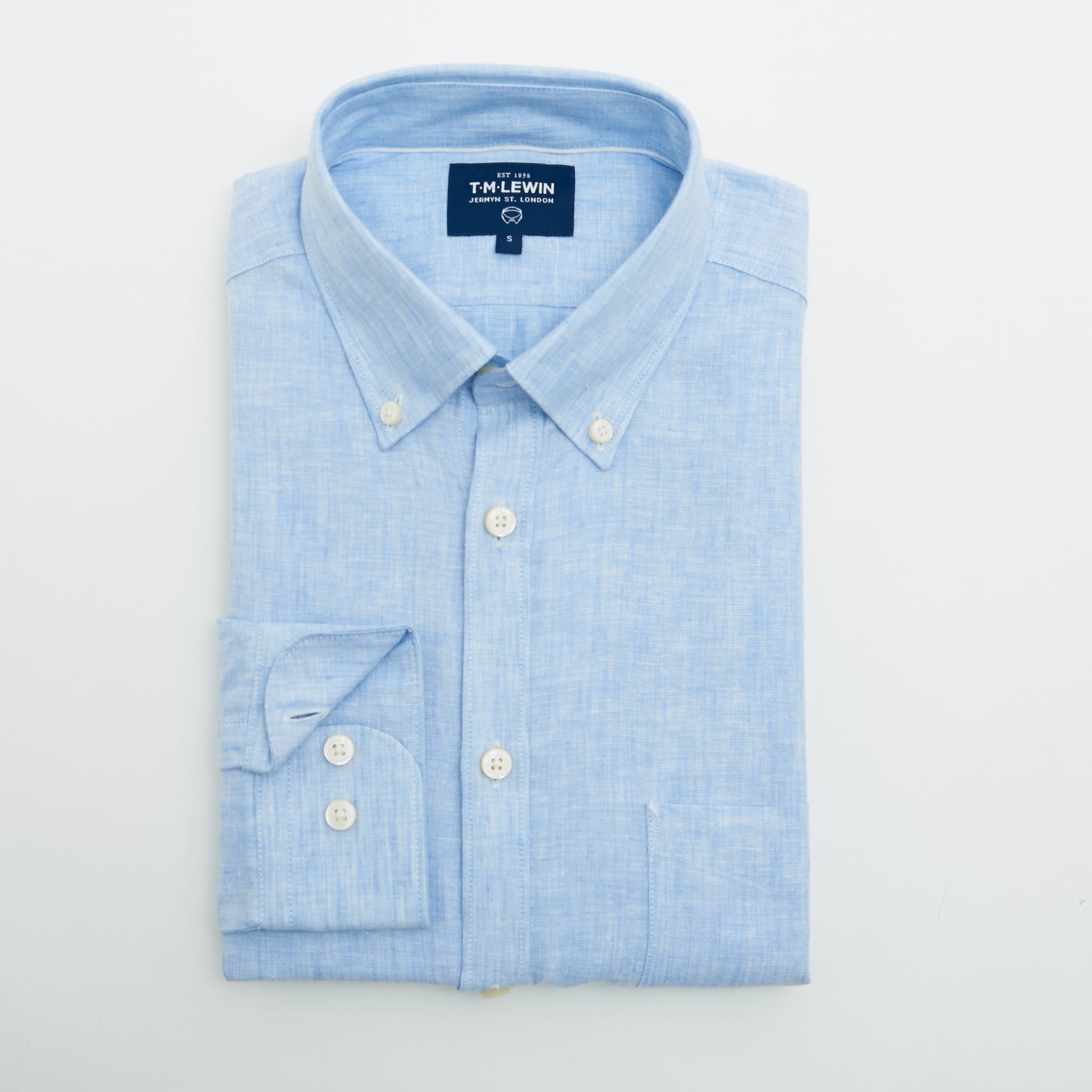 LINEN MODAL SLIM FIT BLUE BUTTON CUFF SHIRT