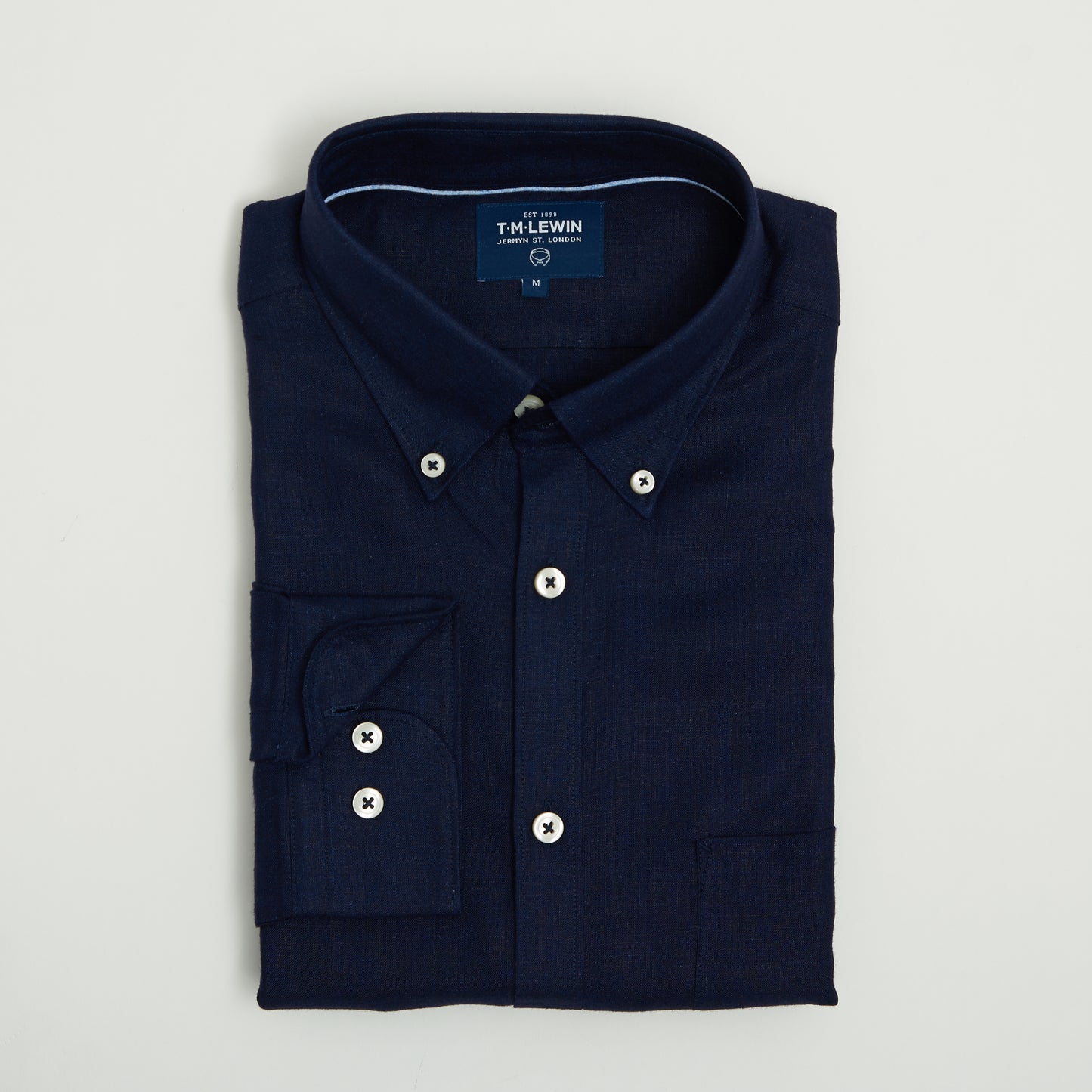 LINEN MODAL SLIM FIT NAVY BUTTON CUFF SHIRT