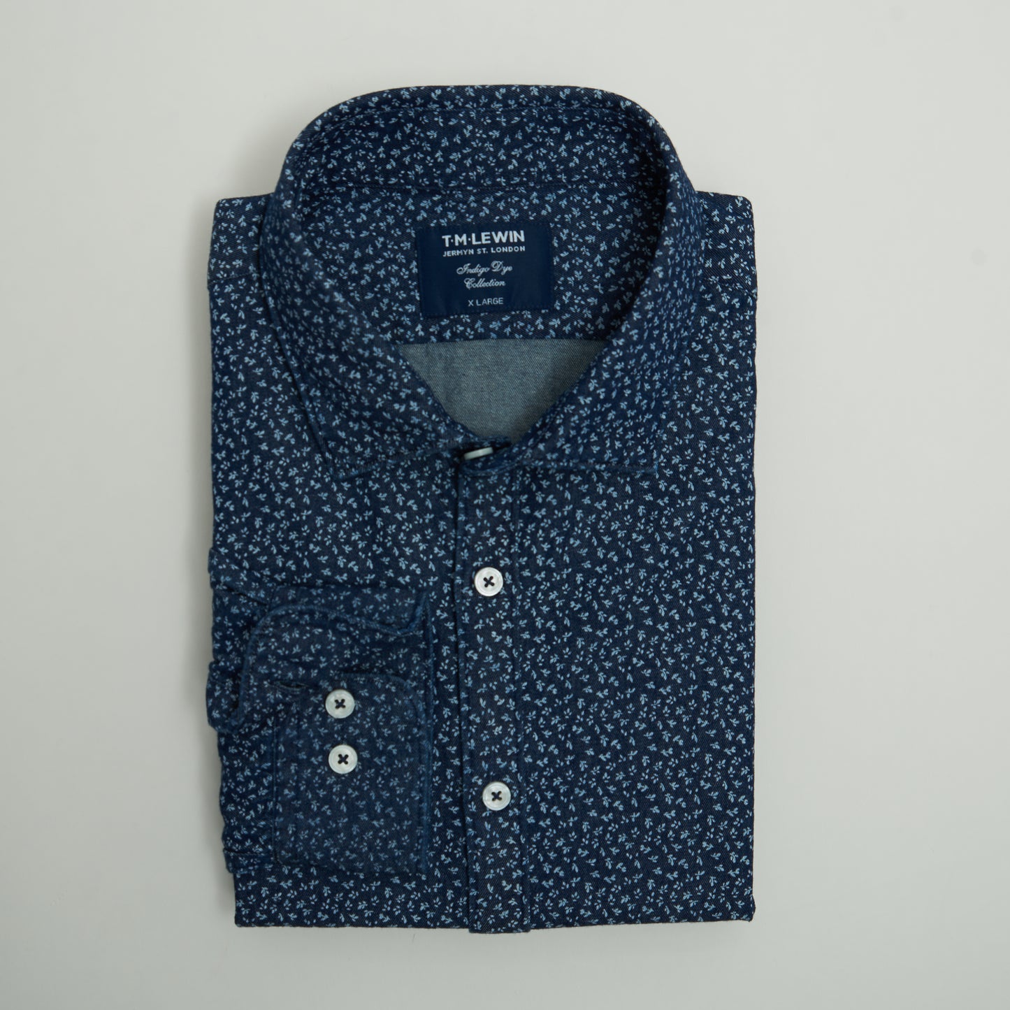 FLORAL SLIM FIT INDIGO SINGLE CUFF SHIRT