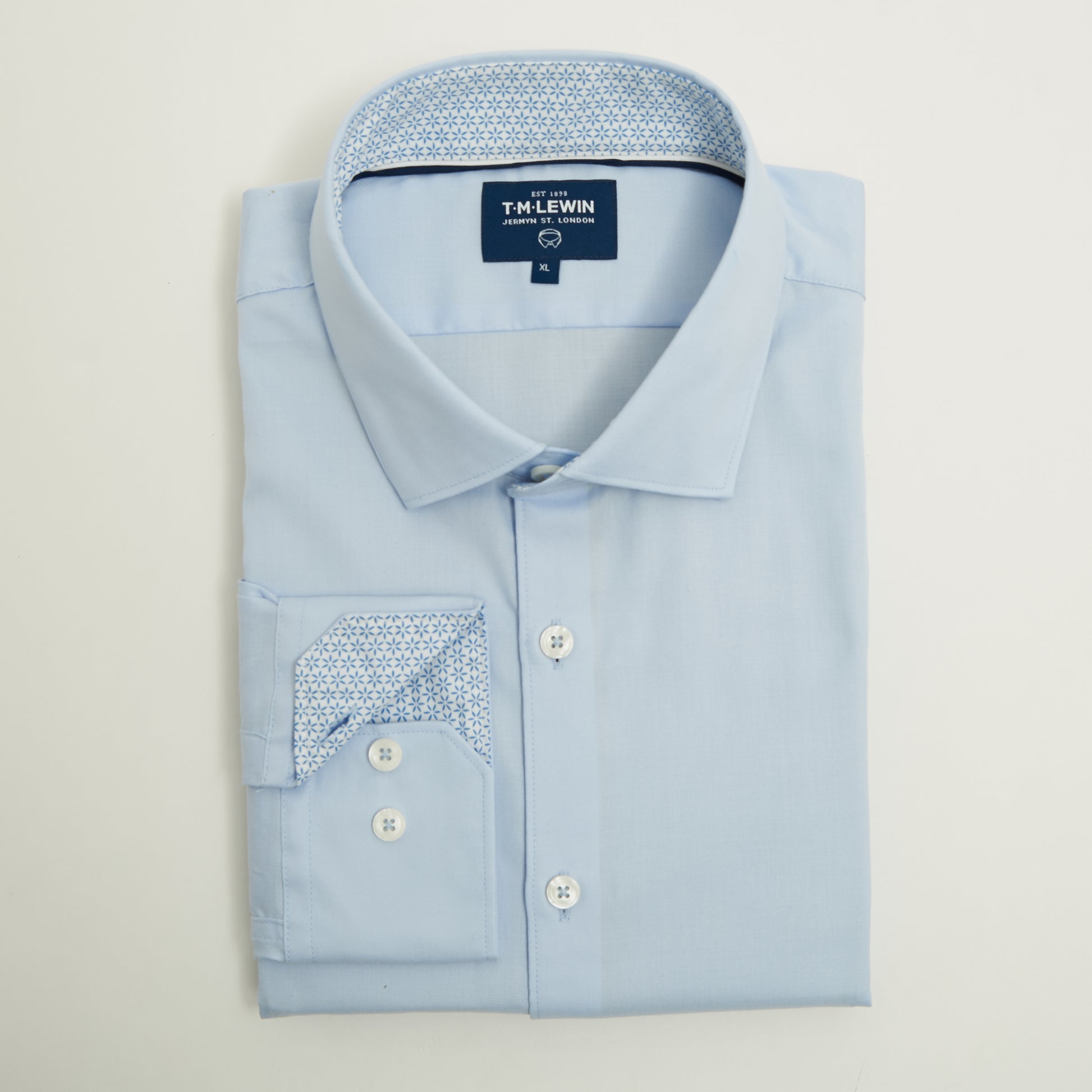STAR TRIM SLIM FIT BLUE TWILL SINGLE CUFF SHIRT