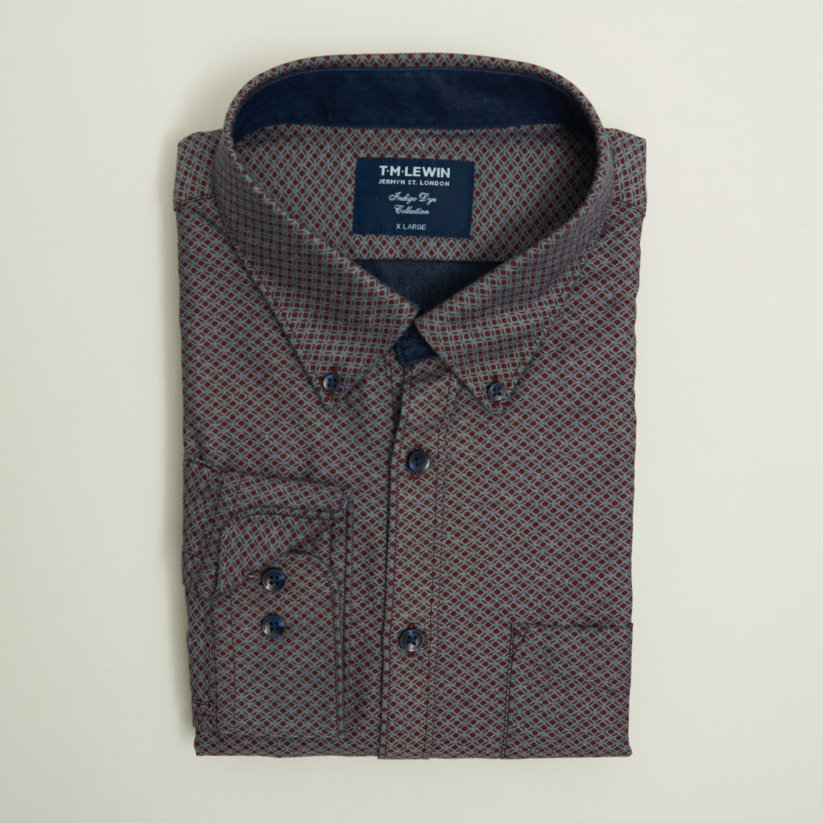 INDIGO DOUBLE-SIDED SLIM FIT BURGUNDY SINGLE CUFF SHIRT