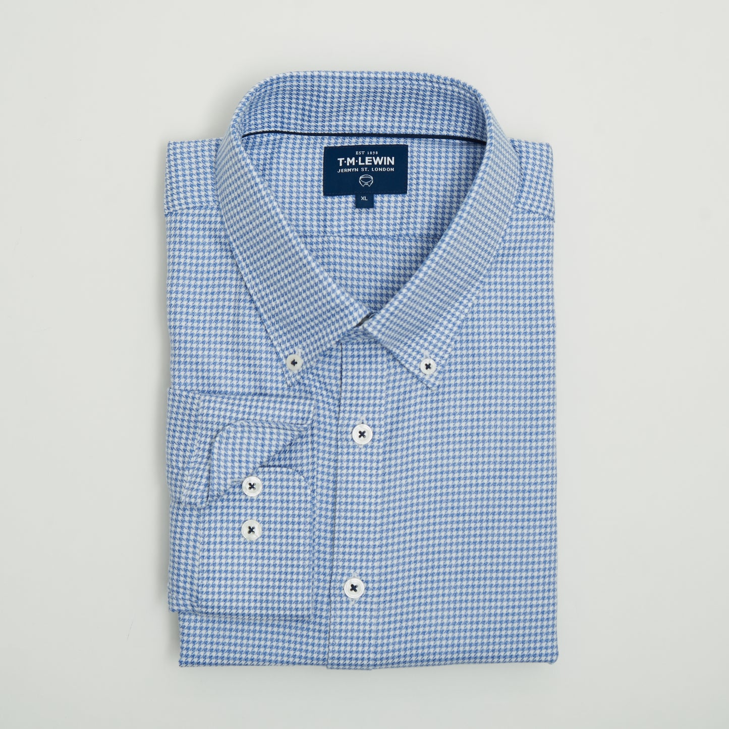 SLIM FIT BLUE AND WHITE DOGTOOTH SINGLE CUFF SHIRT