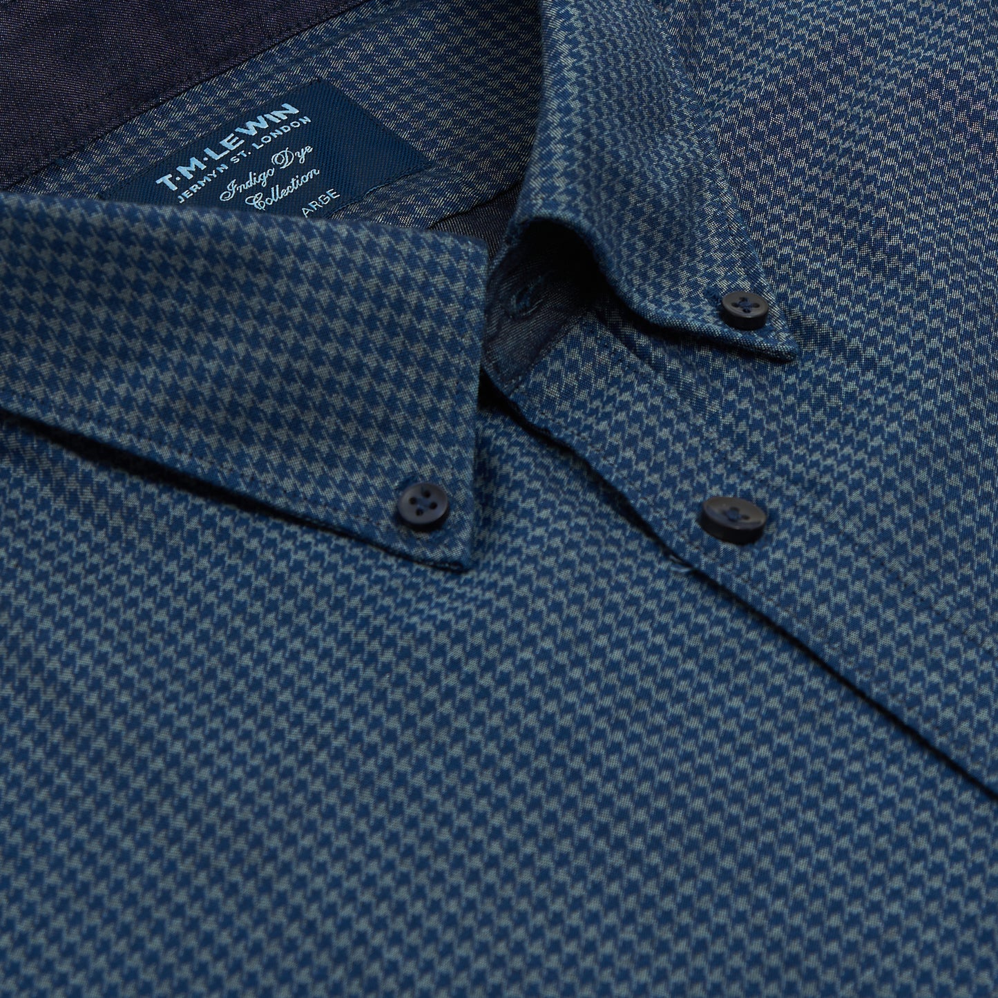 قميص INDIGO DOGTOTH SLIM FIT NAVY SINGLE CUFF
