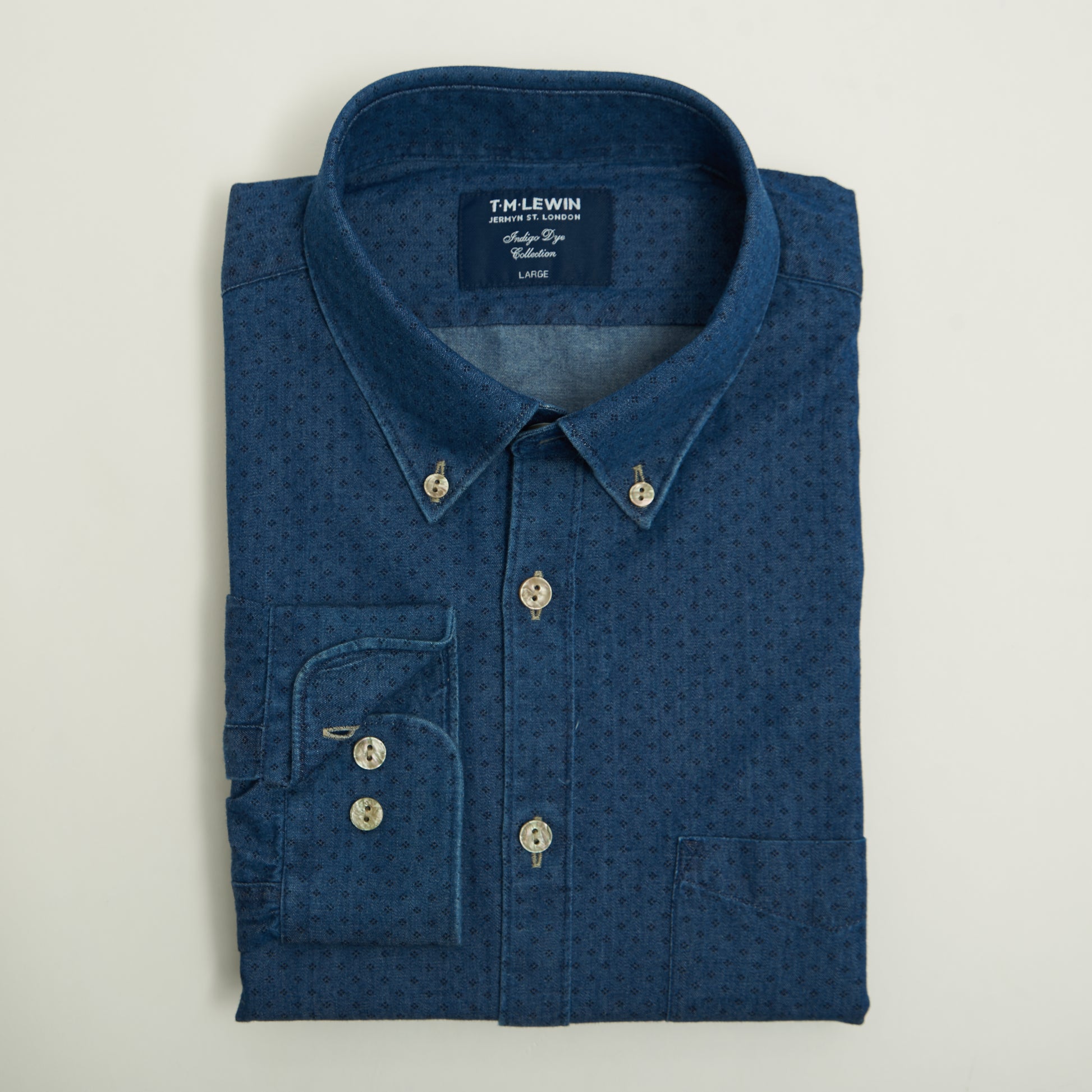 GEOMETRIC SLIM FIT NAVY SINGLE CUFF SHIRT