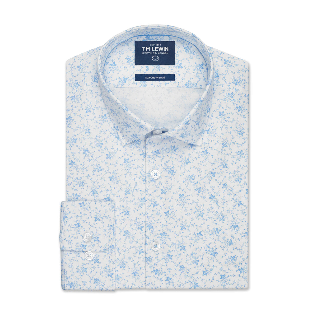 BOTANICAL PRINTS SLIM FIT WHITE BUTTON CUFF OXFORD SHIRT