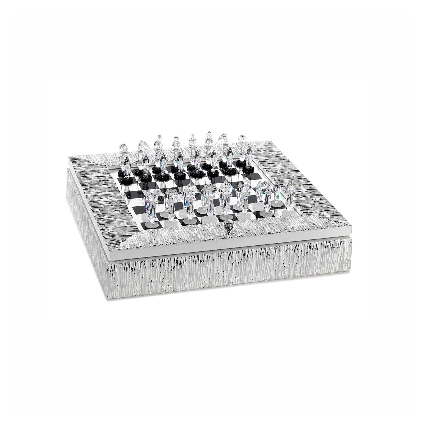 CHESSBOARD ICE EFFECT WOODEN SILVER FRAME AND CRYSTAL CHESS - DC5565/AG