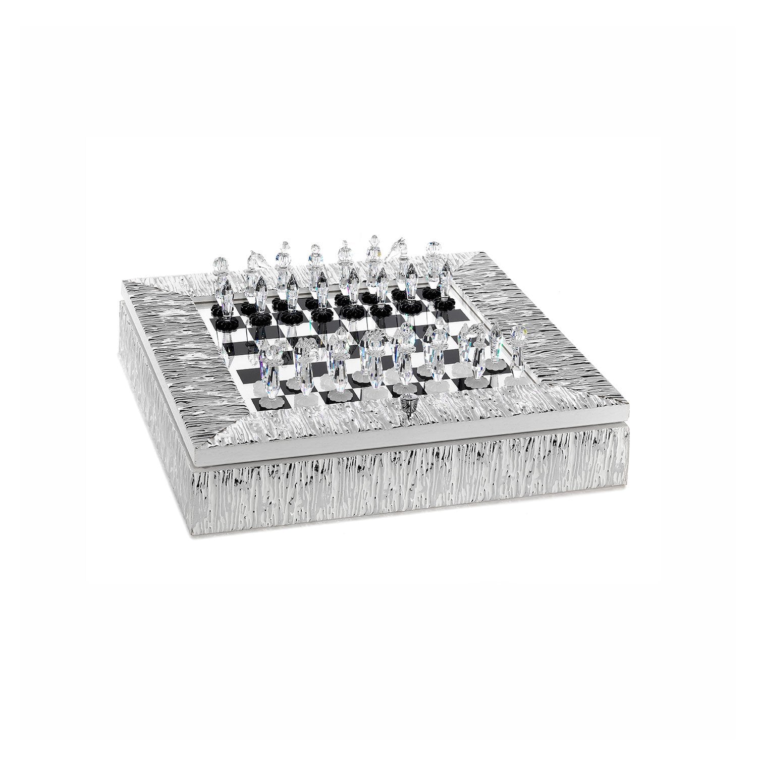 CHESSBOARD ICE EFFECT WOODEN SILVER FRAME AND CRYSTAL CHESS - DC5565/AG