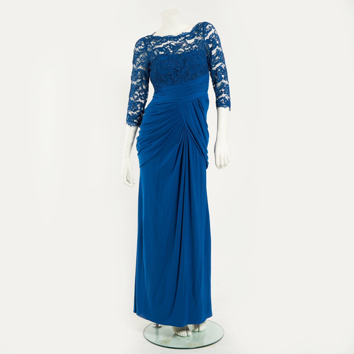 LACE & DRAPED JERSEY GOWN