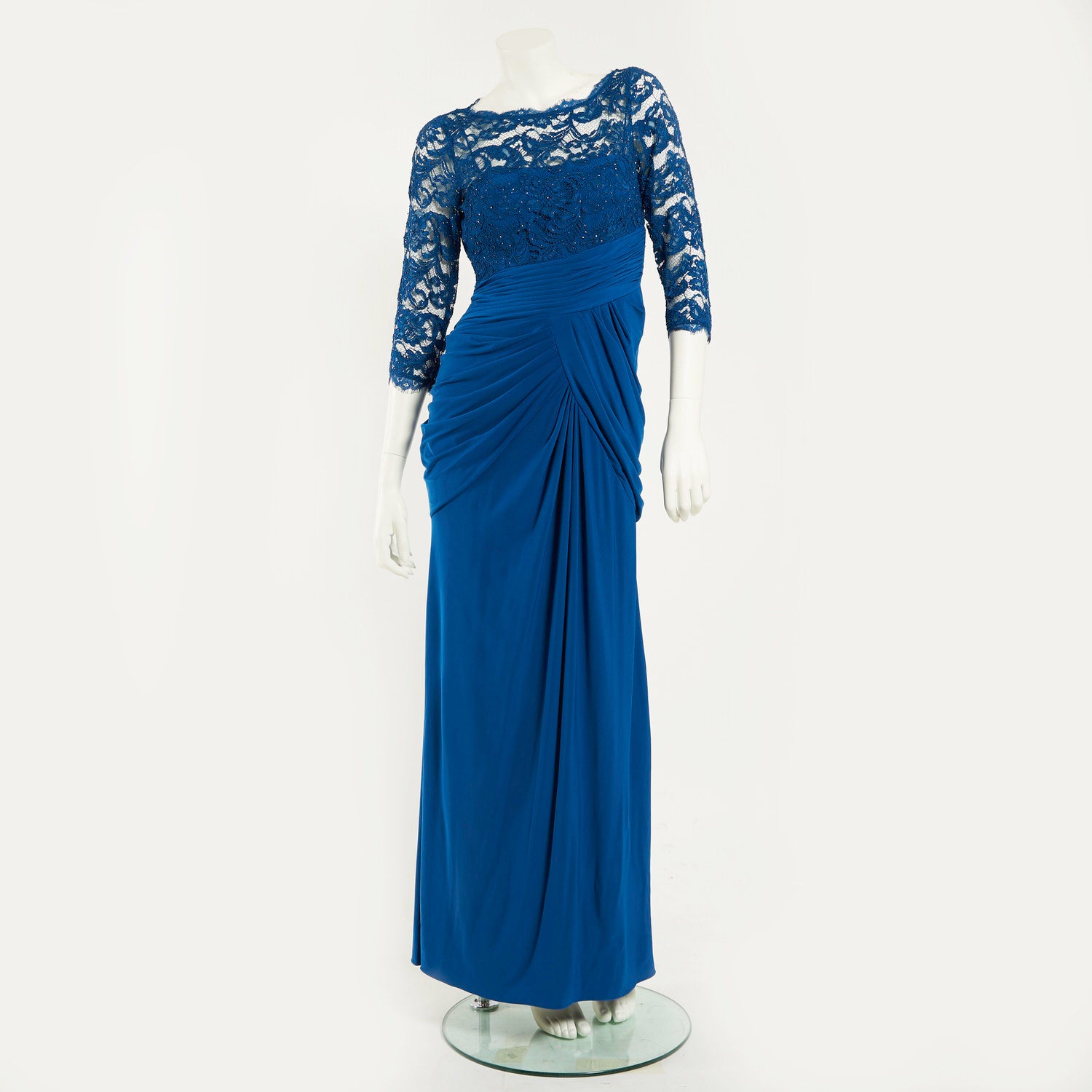 LACE & DRAPED JERSEY GOWN