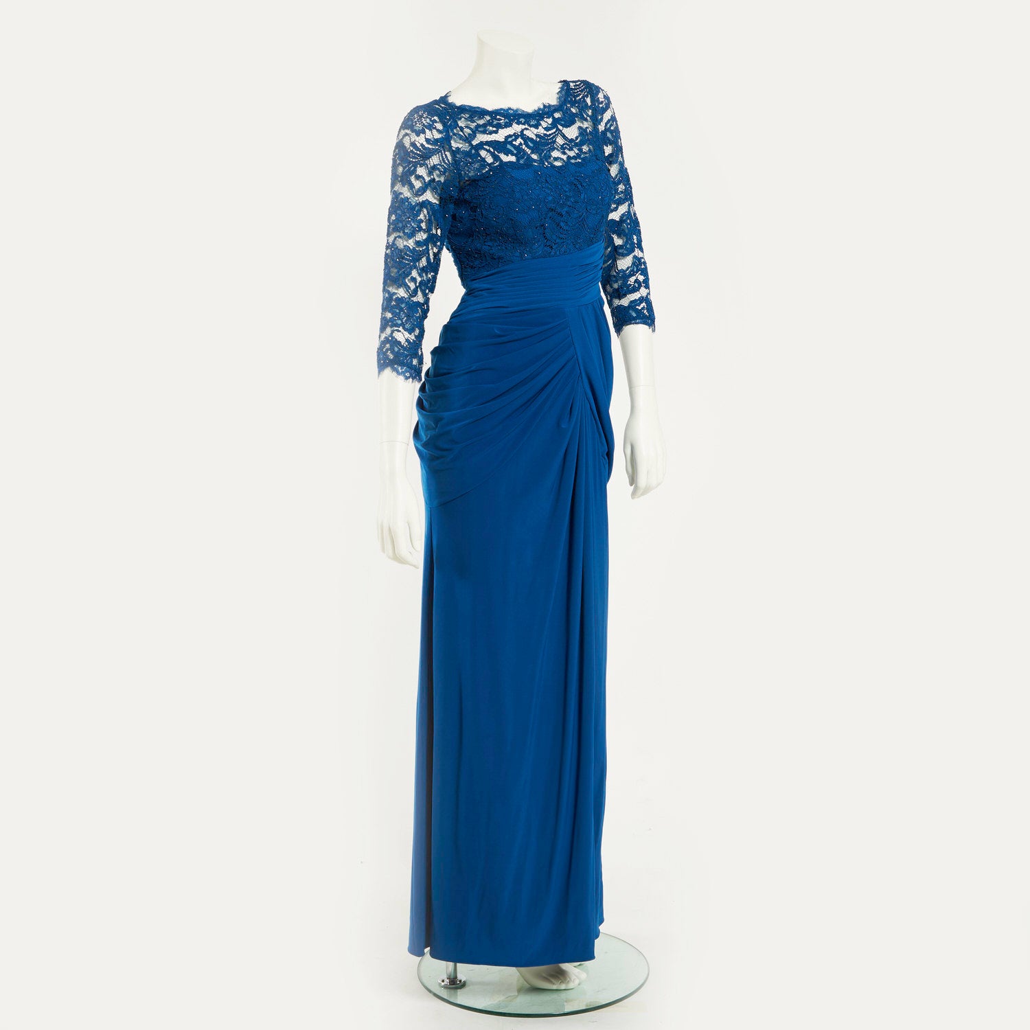 LACE & DRAPED JERSEY GOWN